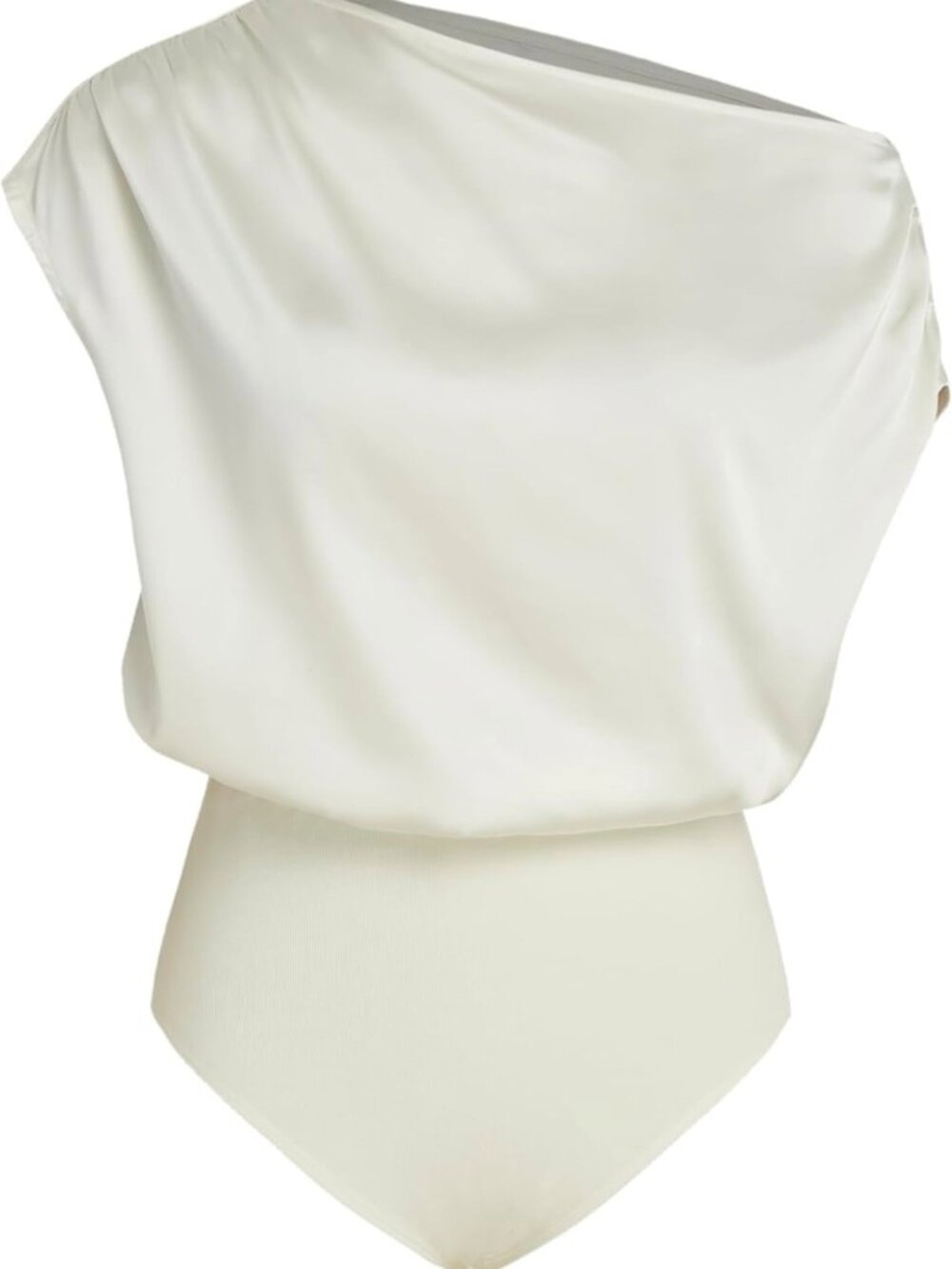 CIDER Women's French Riviera Vacation Satin Asymmetrical Neck Ruched Bodysuit